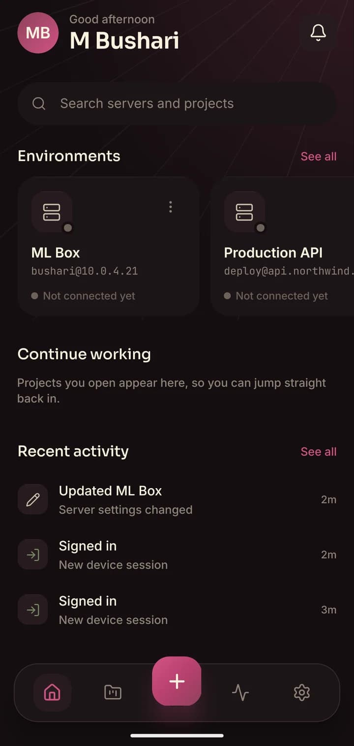 Hectix home screen in the dark theme